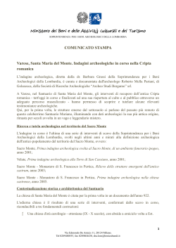 Il Comunicato Stampa - Sacro Monte di Varese