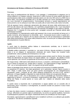 Introduzione del Sindaco al Bilancio di Previsione 2014-2016