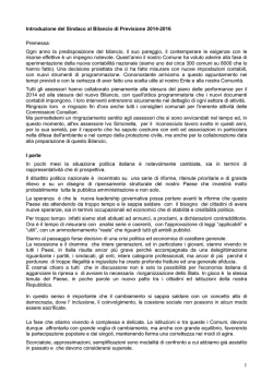 Introduzione del Sindaco al Bilancio di Previsione 2014-2016