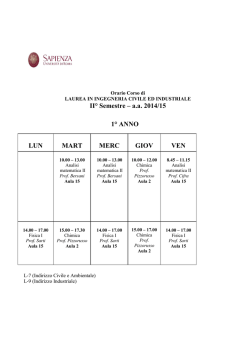 II&deg; Semestre &ndash; a.a. 2014/15 1&deg; ANNO LUN MART MERC GIOV VEN