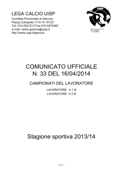 COMUNICATO UFFICIALE N. 33 DEL 16/04/2014 Stagione