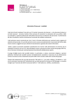 Informativa Privacy per i candidati I dati da lei forniti mediante l