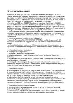 PRIVACY. ALVEAREDORO.COM Informativa art. 13 D.lgs. 196/2003