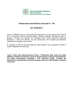 Deliberazione del Direttore Generale N. 156 Del 02/09/2014