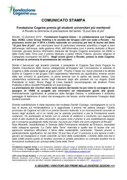 COMUNICATO STAMPA - Fondazione Cogeme Onlus