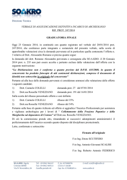 Direzione Tecnica VERBALE DI AGGIUDICAZIONE