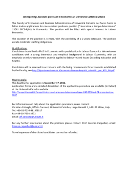 Job Opening: Assistant professor in Economics at Universit&agrave;