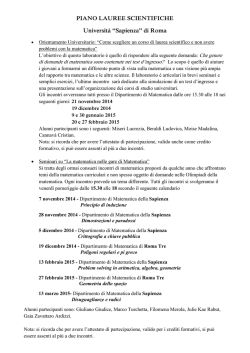 PIANO LAUREE SCIENTIFICHE Università “Sapienza” di Roma