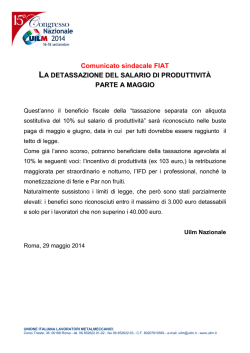 Fiat: la detassazione del salario di produttivit&agrave; parte da maggio