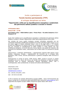 Invito a partecipare al Tavolo tecnico permanente