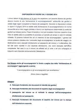 Dichiarazione accompagnamento minori 14 anni