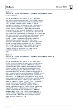 Radiocor 1 Ottobre 2014 - Lombardi Molinari Segni Studio legale