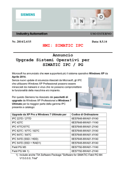 HMI: SIMATIC IPC Annuncio Upgrade Sistemi Operativi per