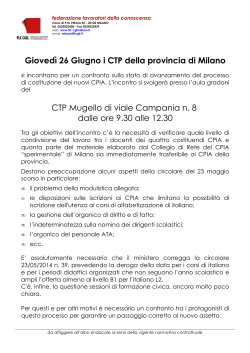 Giovedì 26 Giugno i CTP della provincia di Milano CTP Mugello di