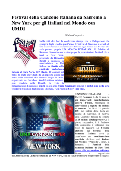 Festival della Canzone Italiana da Sanremo a New York per gli