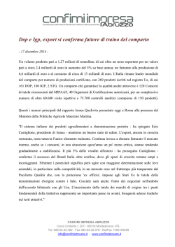 Dop e Igp, export si conferma fattore di traino del comparto