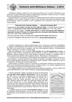 Notiziario Biblioteca n. 2 2014 - Fondazione Centro Culturale Valdese