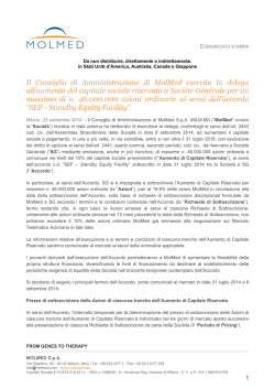 Il Consiglio di Amministrazione di MolMed esercita la delega all