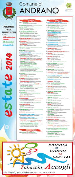 Il calendario completo degli eventi