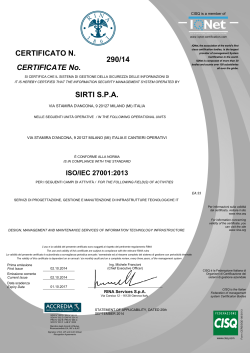 Certificato RINA ISO 27001:2013