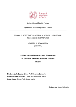 Il Liber de hedificatione urbis Phatolomie di Giovanni da Nono