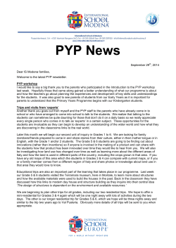PYP News - International School of Modena