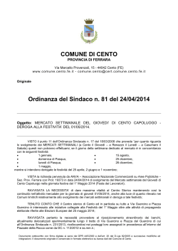 Ordinanza del Sindaco n. 81/2014 per