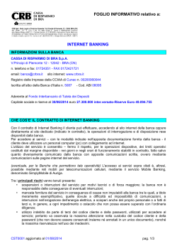 FOGLIO INFORMATIVO relativo a: INTERNET BANKING