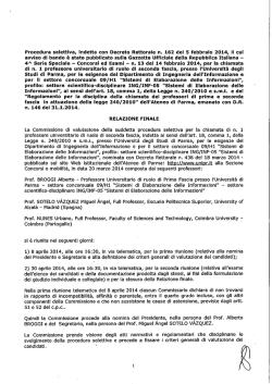 Procedura selettiva, indetta con Decreto Rettorale n. 162 del 5