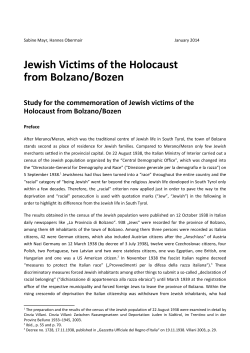 Jewish Victims of the Holocaust from Bolzano/Bozen Study for the