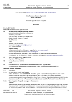 Avviso di Aggiudicazione - Azienda Ospedaliera Carlo Poma