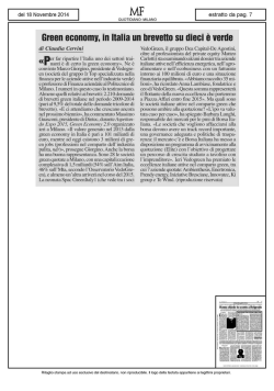 Green economy, in Italia un brevetto su dieci &egrave; verde
