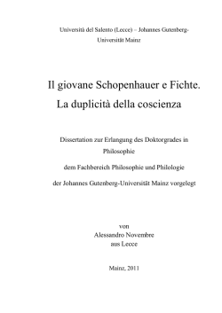 Il giovane Schopenhauer e Fichte. La duplicit&agrave; della coscienza