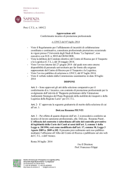 Prot. C.T.L. n. 149/C2 Approvazione atti Conferimento