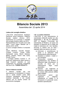 Bilancio sociale 2013 - Associazione Sostegno Demenze