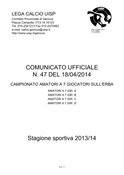 COMUNICATO UFFICIALE N. 47 DEL 18/04/2014 Stagione