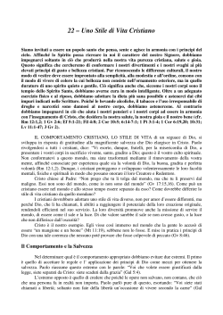 22 – Uno Stile di Vita Cristiano