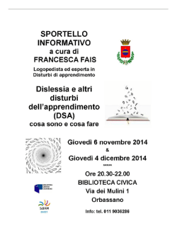 Sportello informativo "Dislessia e DSA"