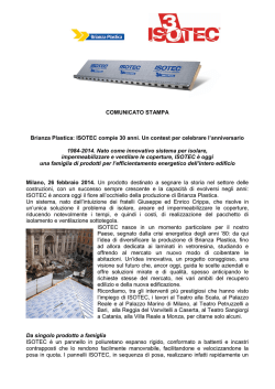 COMUNICATO STAMPA Brianza Plastica: ISOTEC compie 30 anni