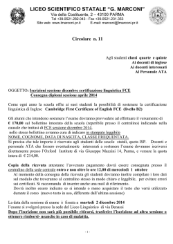 Iscrizioni sessione dicembre certificazione linguistica FCE