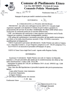 Impegno di spesa per analisi caratterizzazione rifiuti