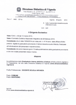 Graduatoria interna docenti scuola infanzia
