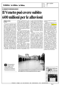 nVeneto può avere subito 600 milioni per le alluvioni
