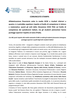 In Piemonte alfabetizzazione finanziaria sotto la media OCSE