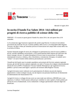 In uscita il bando Fas Salute 2014: 14,6 milioni per progetti di