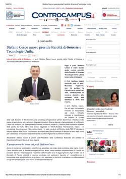 Stefano Cesco nuovo preside Facoltà di Scienze e Tecnologie Unibz
