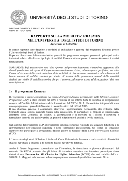 Rapporto mobilità Erasmus 2014 - Università degli Studi di Torino