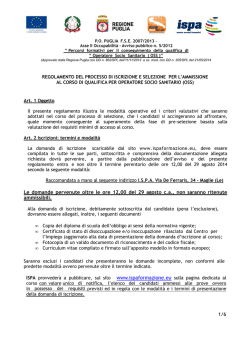 REGOLAMENTO DEL PROCESSO DI ISCRIZIONE E SELEZIONE