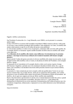 Egr Presidnte NBHA Italia Spett.le Consiglio Direttivo NBHA Spett.le