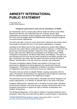 Hungarian government must end its intimidation of NGOs 10/09/2014